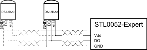 Трехпроводная схема подключения датчиков с использованием витой пары к терморегулятору STL0052-Expert