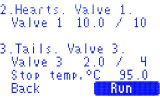Hearts. Valve 1 - valve 1 settings.